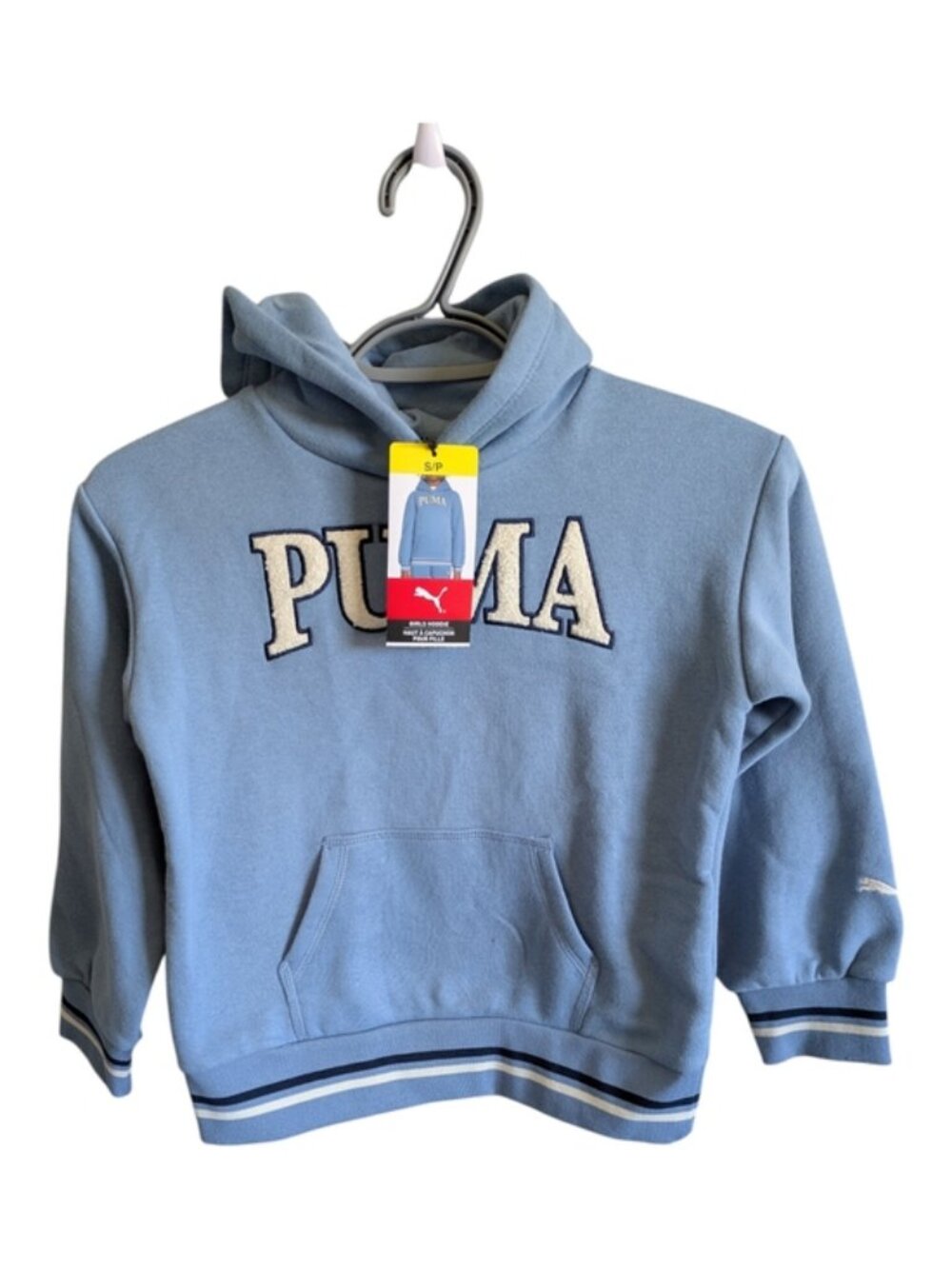 NWT PUMA Class Pack Girls Hoodie Blue Whit Collegiate Lettering Size Small 6